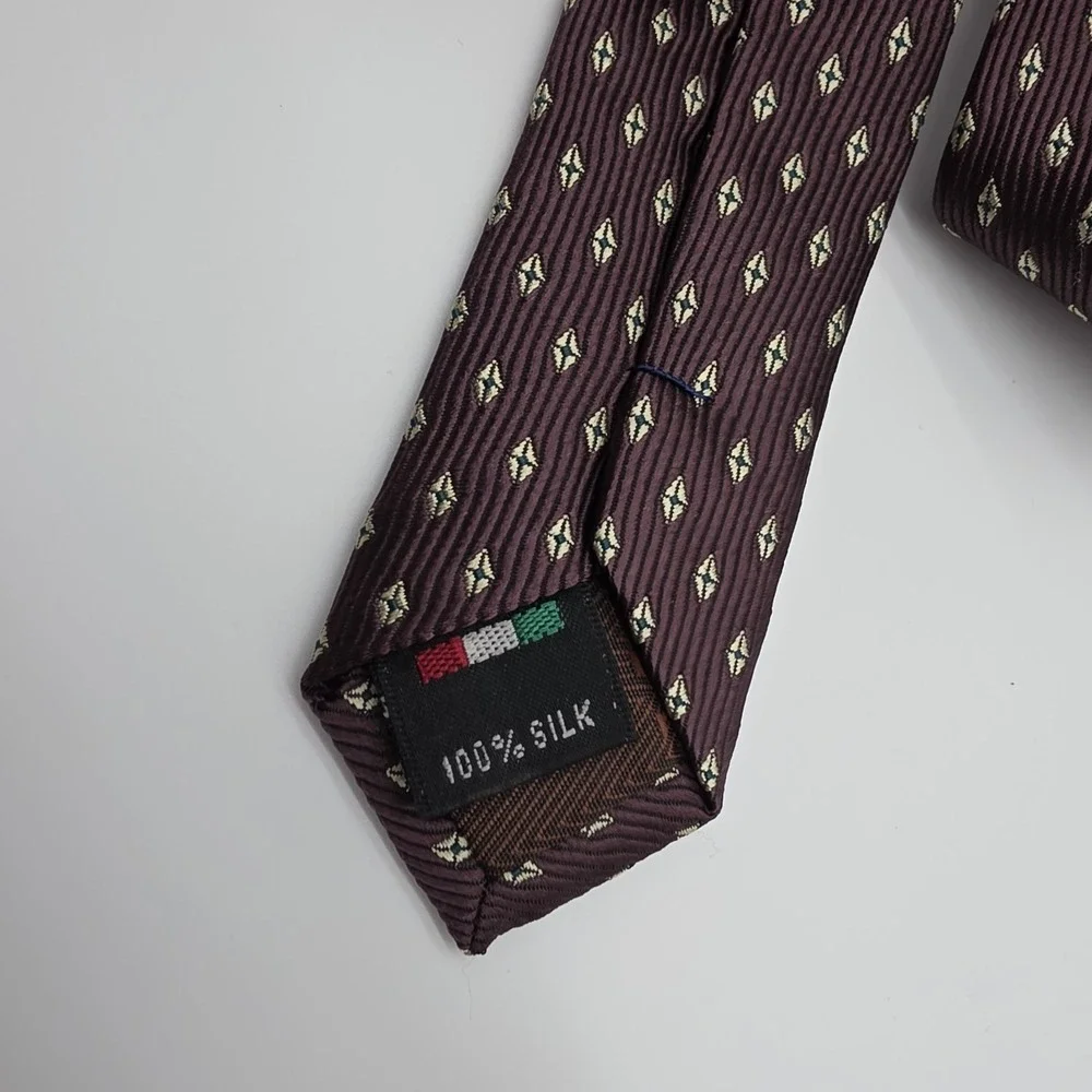 Vintage Valentina Tie 100% Silk Italy Burgundy Polka Dot Classic Necktie Retro